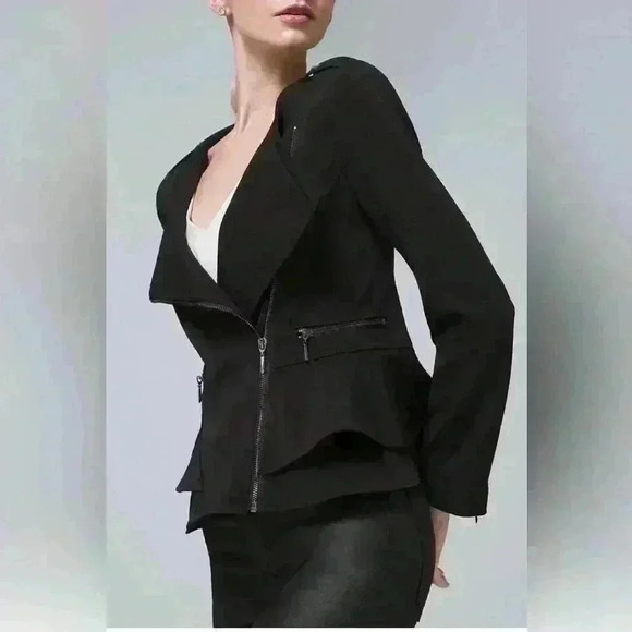 White House Black Market Jackets & Blazers - White House Black Market Black Peplum Moto Jacket Size 4
